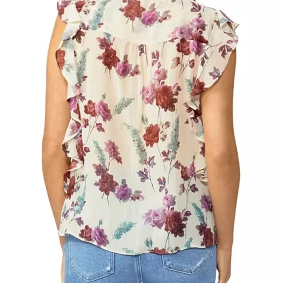 Paige Women’s Genie Floral Ruffle Sleeve Silk Sheer Blouse Top Size X-Small - Picture 2 of 14